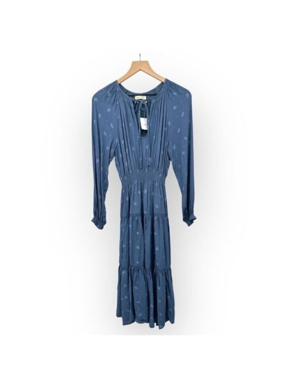 Urban Outfitters Reese Paisley Blue Midi Dress Smocked Tiered Size S